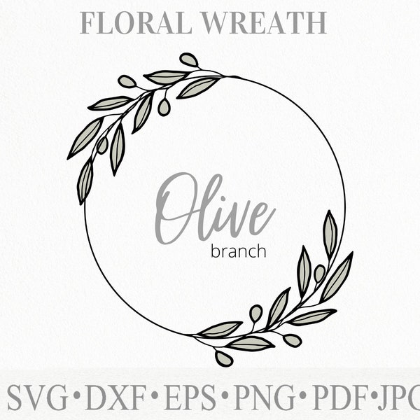 Olives branches floral frame svg file for cutting greenery frame png 300 dpi for wedding or card