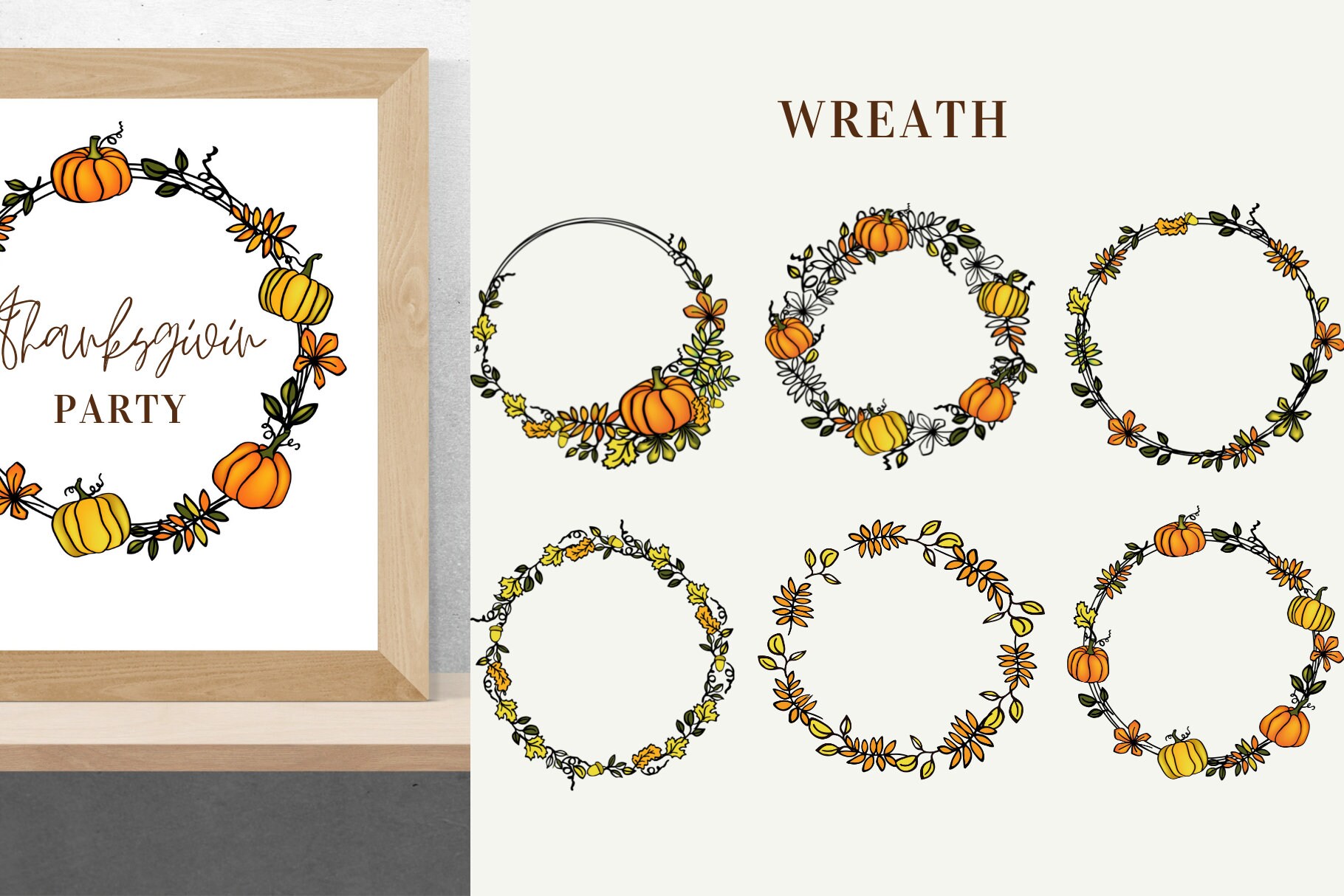 Thanksgiving Pumpkin Wreath Set for Card or Invite, Fall Decoration - Etsy