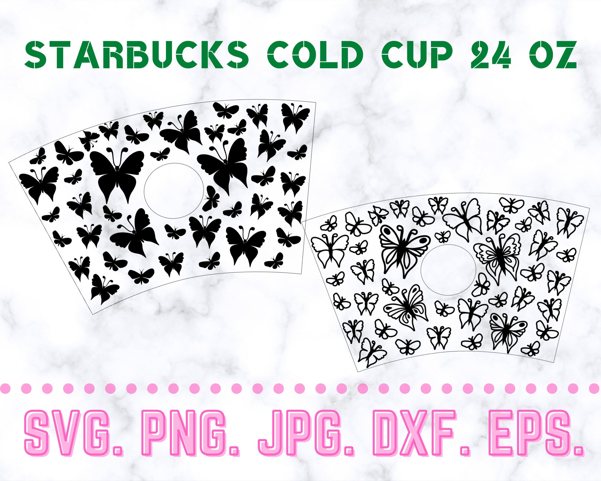 Butterfly SVG Starbucks Cup Wrap 24oz Two Style Butterfly Wrap for Cold