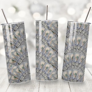 Dollar bill 20 oz Tumbler Wrap Seamless Pattern Sublimation Design PNG, 20oz Tumbler Wrap, Skinny Tapered, Download PNG Instant Digital Only