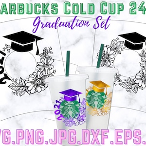 Copo de formatura Starbucks svg starbucks com moldura de flor envoltório 24 onças Sênior 2021 SVG Envoltório de dois estilos para copo frio +BÔNUS Sênior 2022