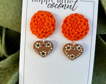 Cempasuchil and barro earrings | Mexican inspired earrings | Marigold earrings
