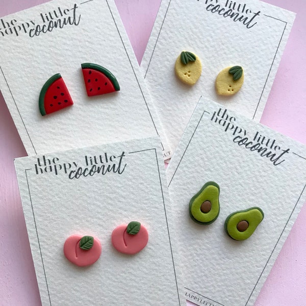 Fruit stud earrings, lemon drop earrings, Peach earrings, Watermelon earrings, avocado earrings