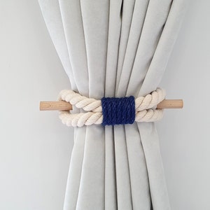 Curtain Tie backs. White Cotton Rope. Navy blue Jute Rope. Window Design. Curtain Tie-backs. Nautical Decor.