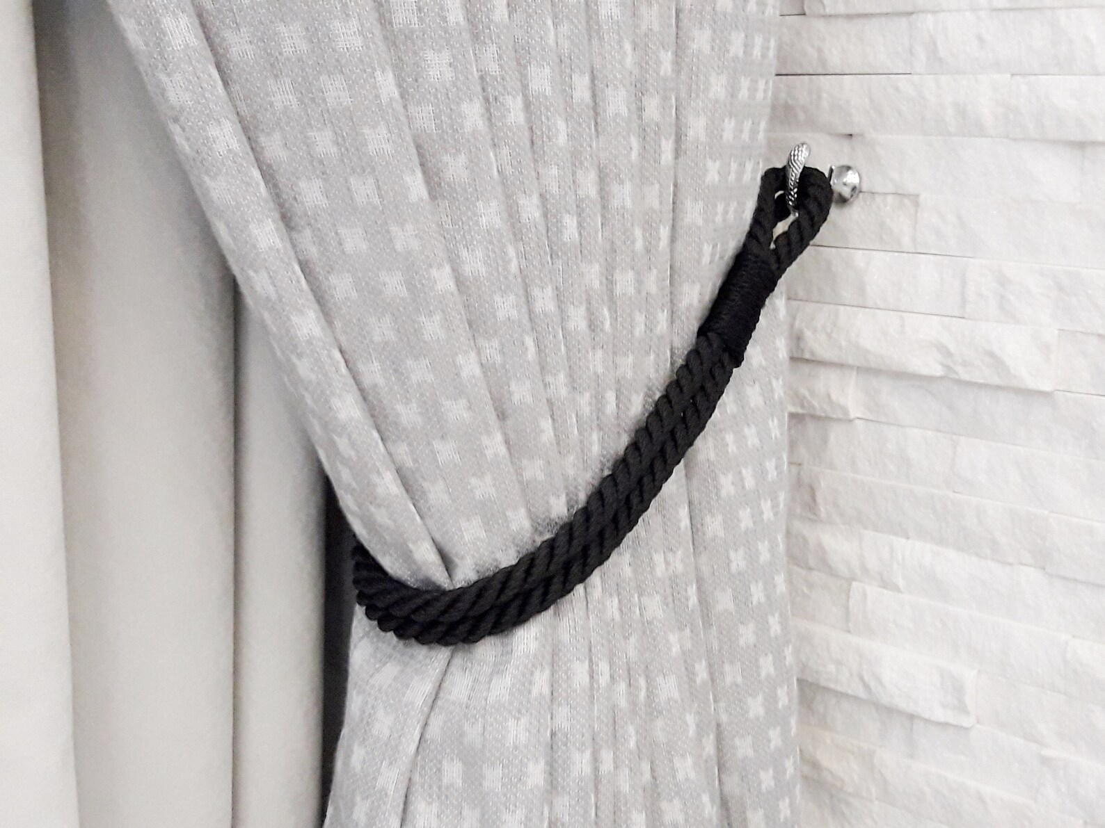Curtain Tieback.black Synthetic Rope.holdback Curtain Etsy