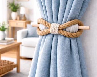 Jute Rope Curtain Tiebacks with Wooden Pin - Natural Home Decor (Set of 2)