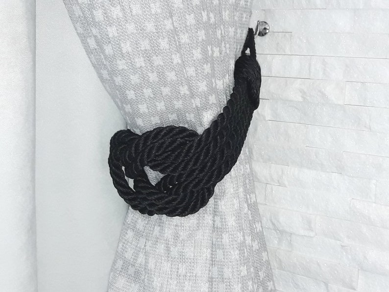 Black Curtain Tiebacks. Square Knot. Synthetic Rope Tiebacks. Etsy