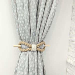 Jute Rope Curtain Tiebacks with Wooden Pin - Natural Home Decor (Set of 2)