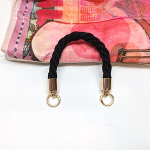 Stylish bag handles made of black cotton rope and golden metal locks - bag handles, backpack handles