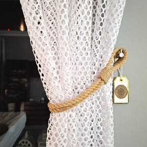 Handmade Jute Curtain Tiebacks - Set of 2 Natural Rope Tie Backs for Curtains. Curtain holdback