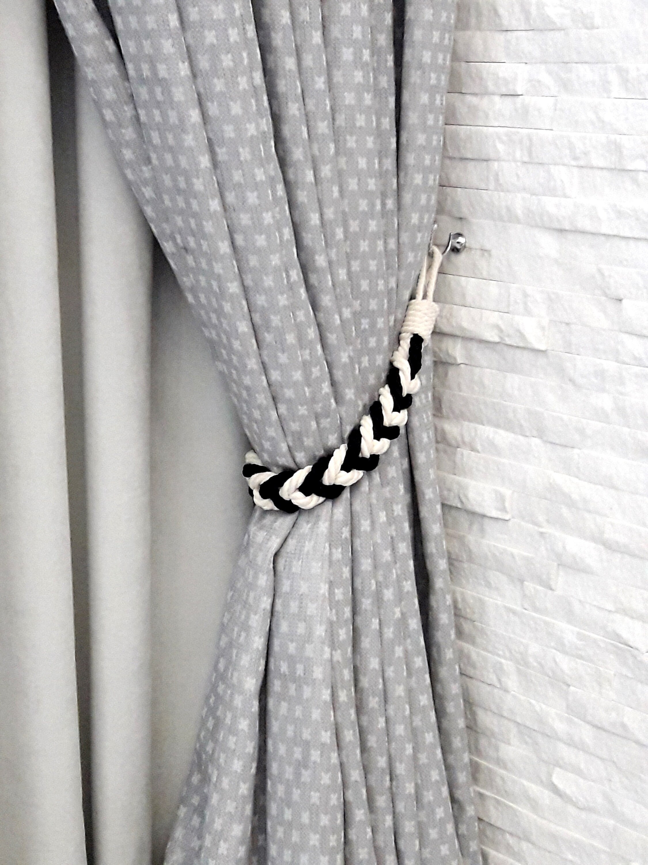 Black and White Curtain Tie. Cotton Rope Tiebacks . Holdback. Etsy