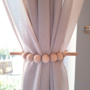 Wooden Bead Curtain Tieback, Handmade Curtain Accessory, Boho Chic Window Decoration