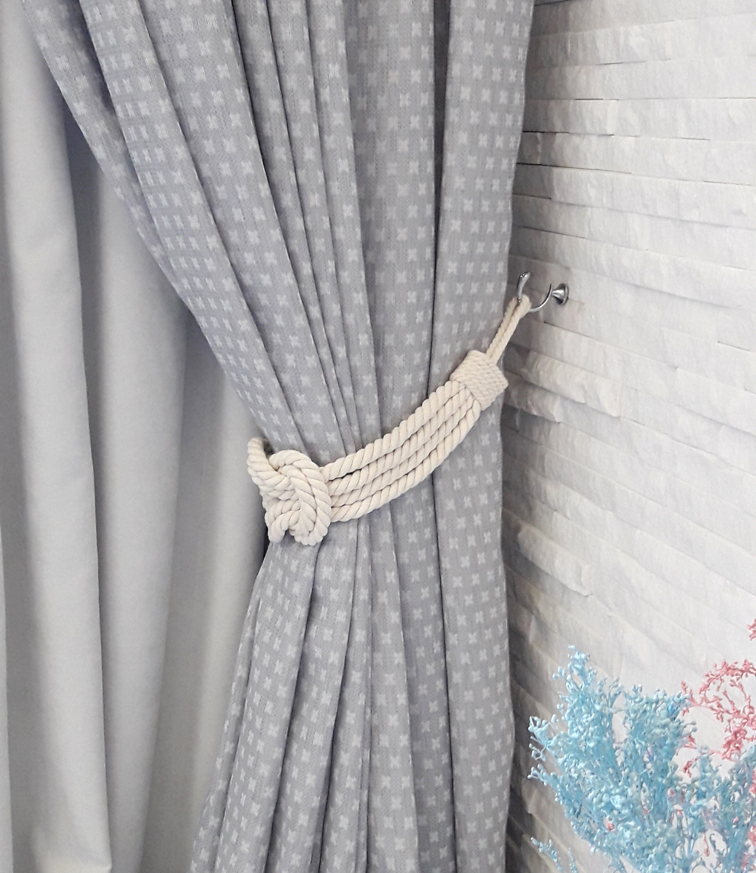 Curtain Tieback. Double Square Knot . White Coton Rope. Etsy