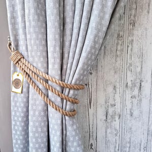 Jute Rope Curtain Tiebacks - Elegant 3-Strand Design. Curtain accessories. Rustic style. Eco-friendly decor