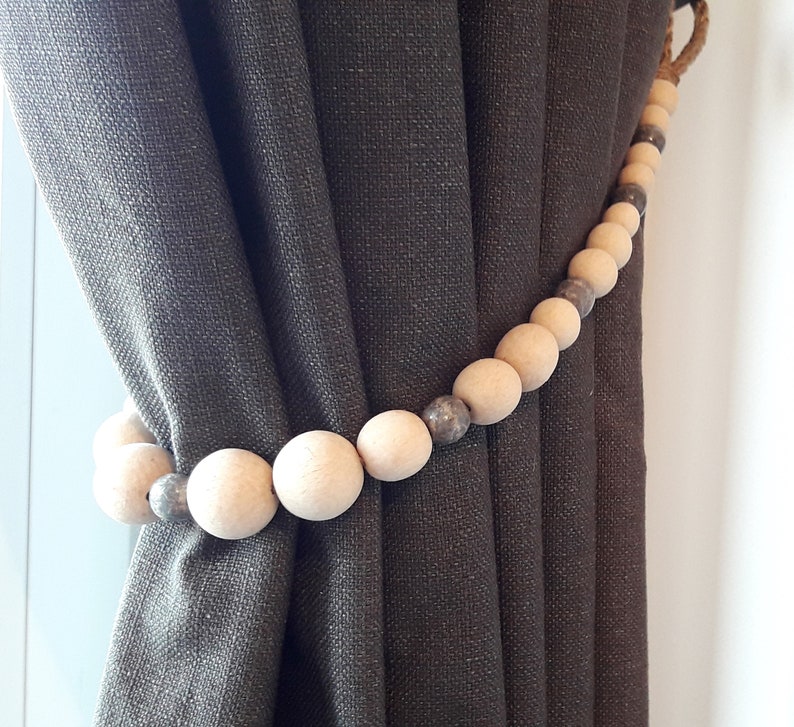 Wooden Curtain Tie Back. Beads Curtain Tie. Rustic Decor Etsy