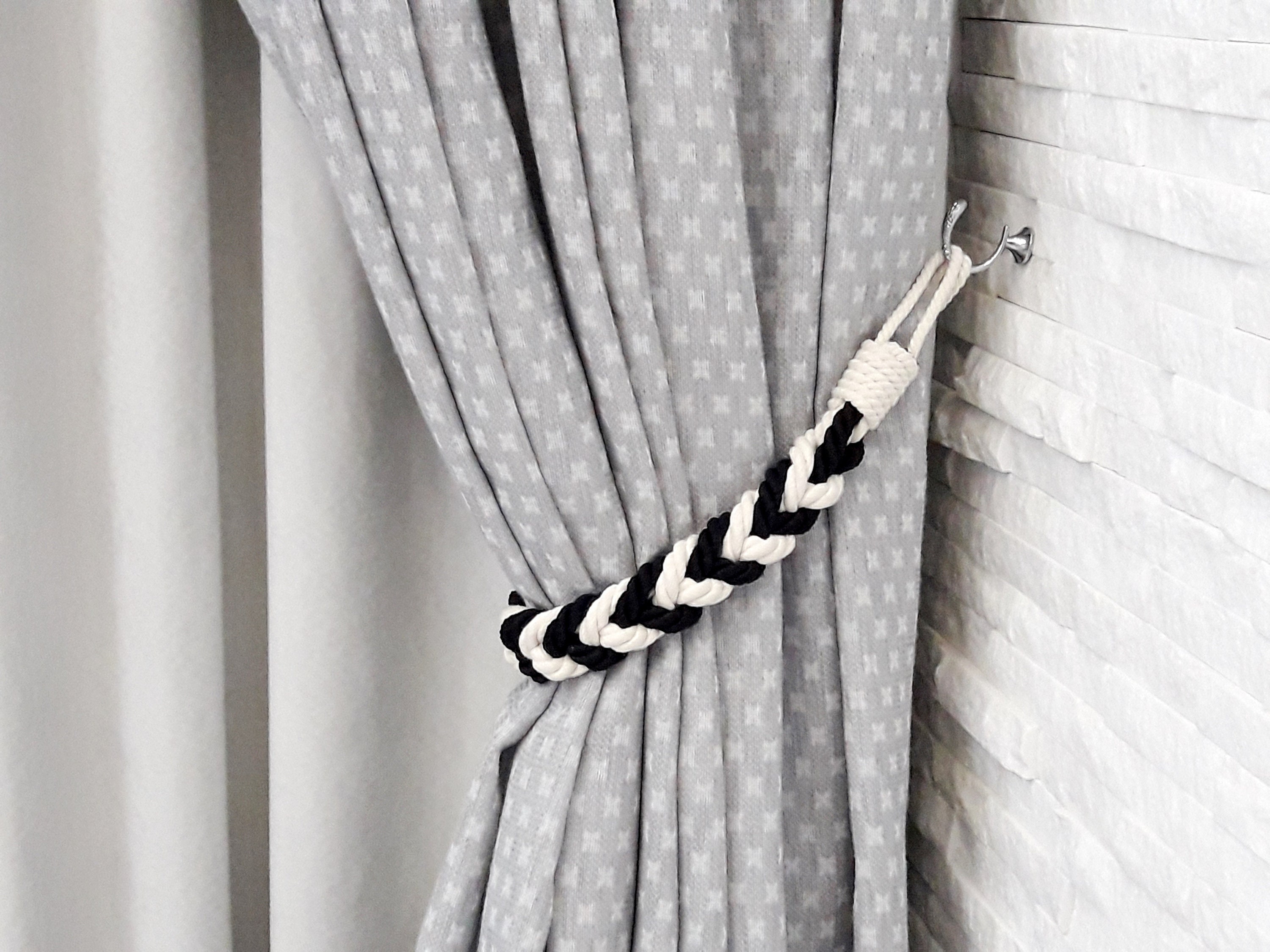 Black and White Curtain Tie. Cotton Rope Tiebacks . Holdback. Etsy