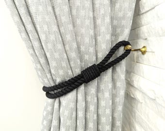 Set of 2 Black Cotton Rope Curtain Tiebacks: Handmade Window Decor