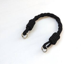Black Cotton Rope Bag Handle with Metal Carabiners