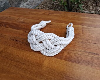 Handmade Cotton Rope Curtain Tieback: Carrick Bend Knot, Nautical Boho Decor