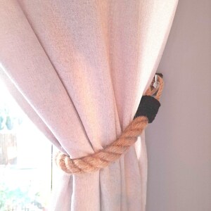 Jute Rope Curtain Tieback with Black Detailing, Handmade Rustic Curtain Holder, Natural Window Decor