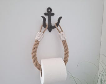 Anchor Toilet Paper Holder, Nautical Toilet Roll Holder, Handmade Jute Rope Holder, Dark Brown Metal Anchor, Coastal Bathroom Decor
