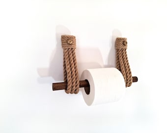 Handmade Jute Rope Toilet Paper Holder, Rustic Brass Bathroom Decor