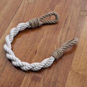White Cotton & Jute Rope Curtain Tie-Back: Nautical Farmhouse Decor