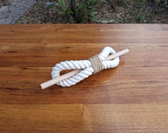 White Cotton Rope Curtain Tiebacks: Jute & Wood Accent, Nautical Decor