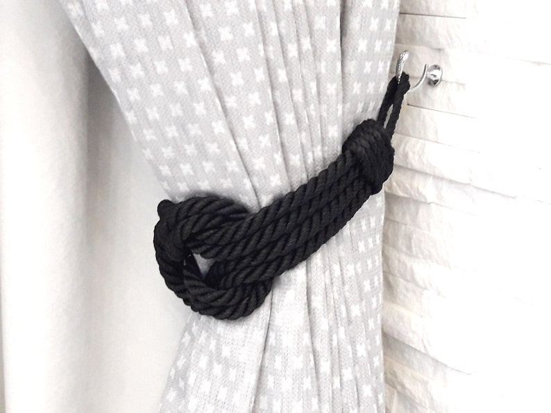 Black Curtain Tiebacks. Square Knot. Synthetic Rope Tiebacks. Etsy