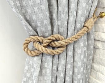 Beige Jute Rope Curtain Tieback: Nautical Knot Decor