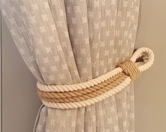 Amarração de cortina feita à mão com juta e corda de algodão: decoração rústica estilo boho