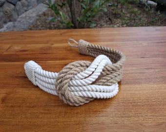 Cotton & Jute Curtain Tieback: Double Square Knot, Nautical Decor