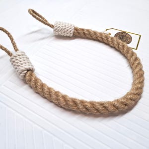 Jute Rope Curtain Ties with White Decor - Set of 2