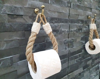 Toilet Paper Holder. Jute Rope White Winding. Jute Towel Holder.Brass Hook.Black Hook.Decor for Bathroom or Kitchen. Shabby Chic. Towel rack
