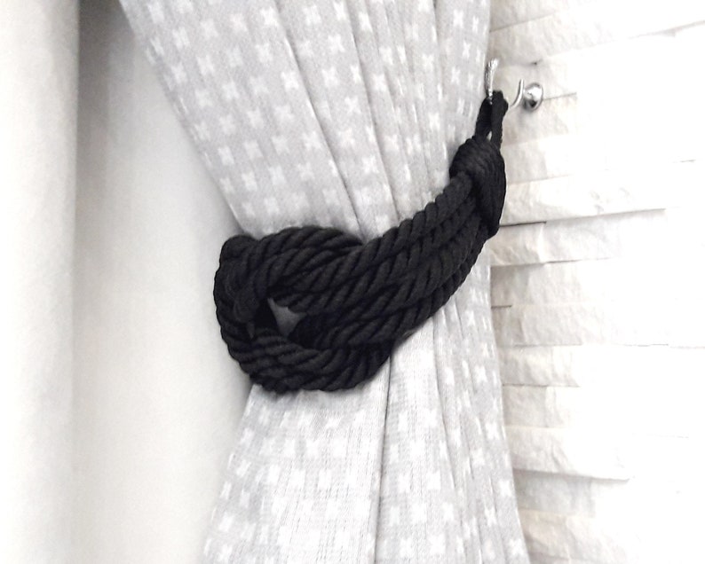 Black Curtain Tiebacks. Square Knot. Synthetic Rope Tiebacks. Etsy