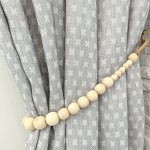 Wood Bead Curtain Tieback, Jute Rope Drapery Tieback, Rustic Home Decor