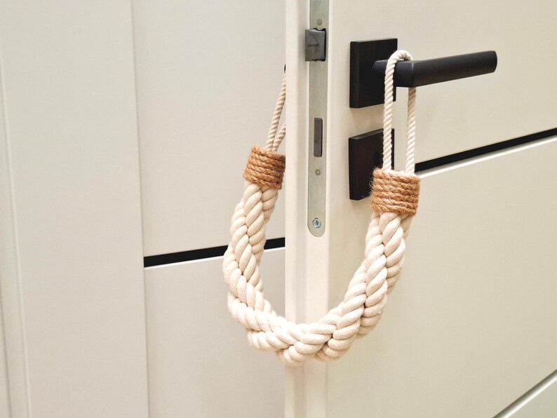 White Cotton Rope Door Stopper - Twisted Three Ropes With Jute Decor ...