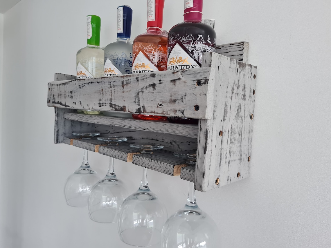 Gin Shelf / Wine Shelf Medium Burnt Wood Reclaimed Etsy
