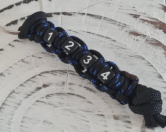 Thin Blue Line Paracord  Key Tag ~ Zipper Tag ~ Collar Number ~ Shoulder Number ~ Police ~ Keyring ~ Black & Blue ~ 999 ~ Badge Number