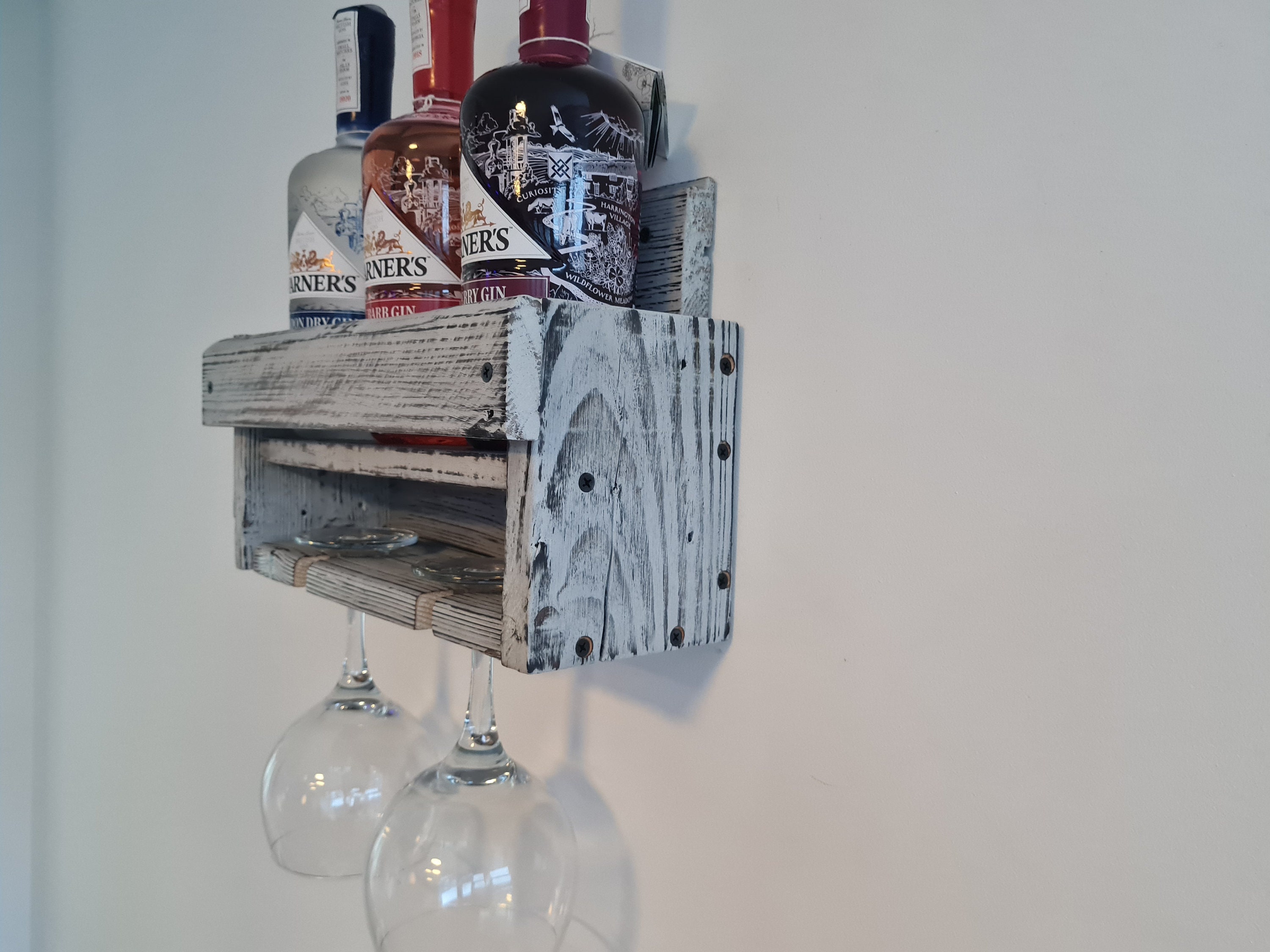 Gin Shelf Gin Bottle & Glass Rack Small Reclaimed Timber Etsy