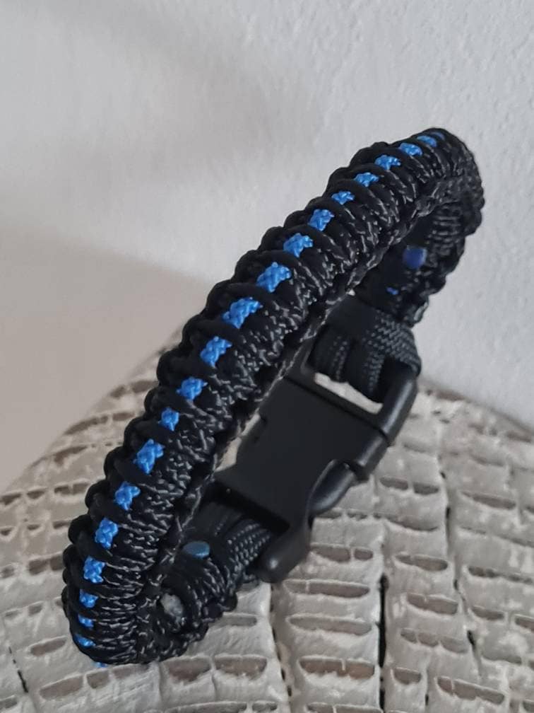 Micro Thin Blue Line Paracord Cobra Bracelet Genuine paracord Thin  Blue Line Police Black Blue 999