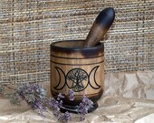 Wood mortar and pestle, Wiccan decor