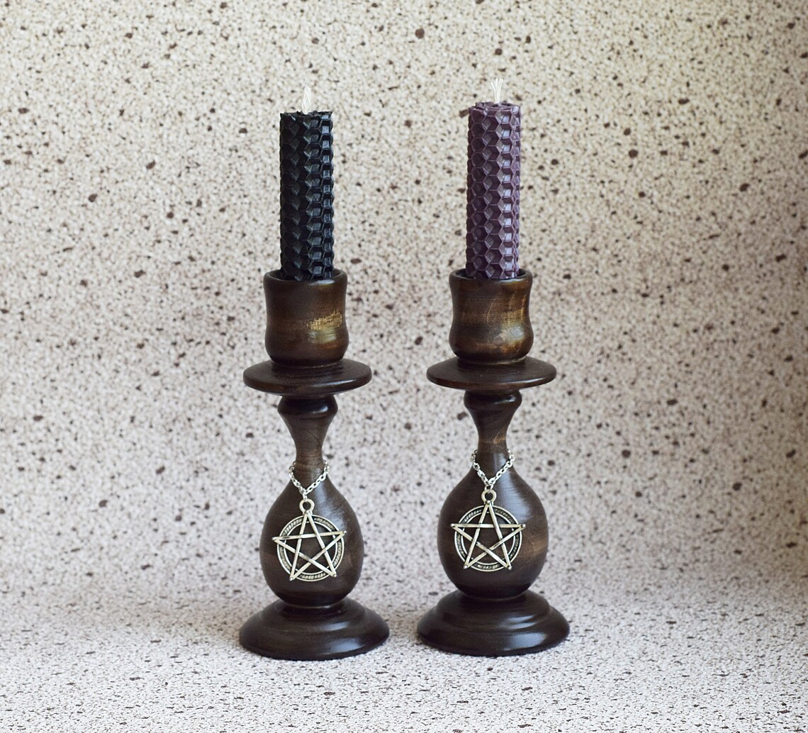 Wood candle holder Witch candle stick Etsy