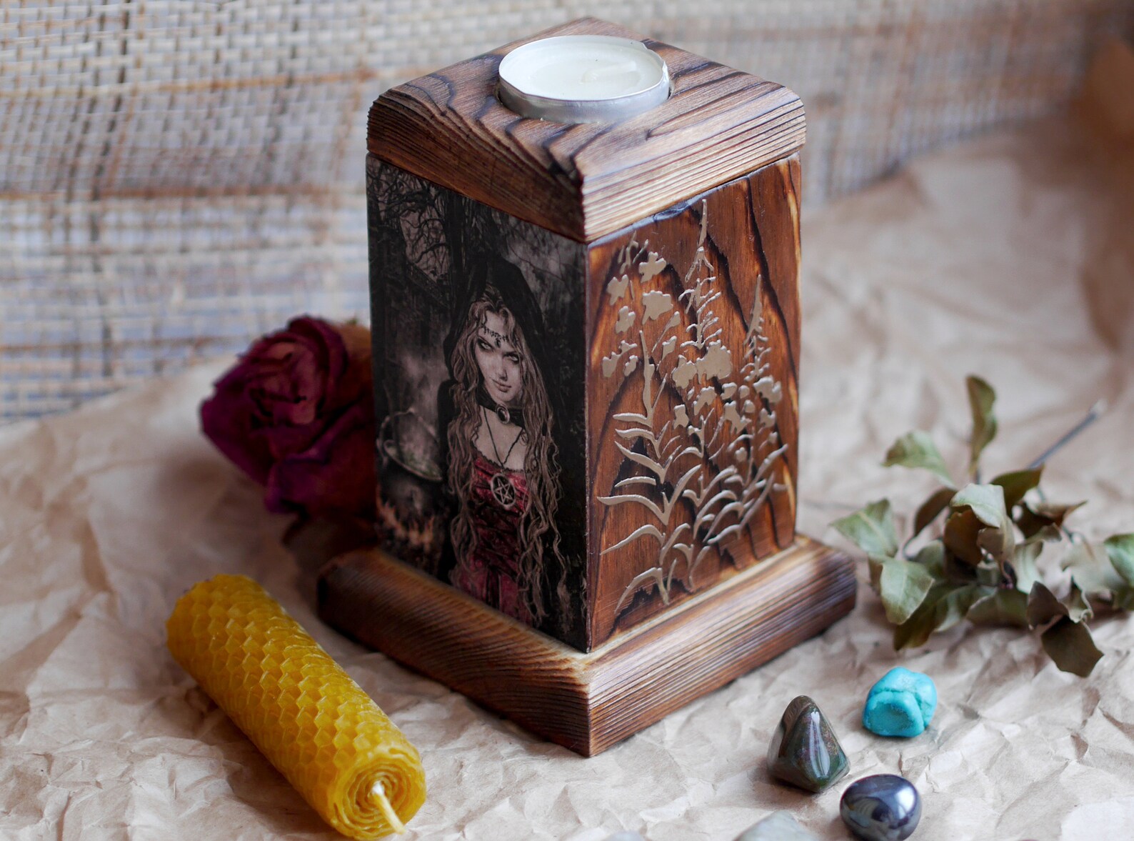 Wood candlestick holder Magic stash box Etsy