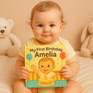 Custom First Birthday Photo Book, Personalized Baby Storybook Keepsake with Name, Unique 1st Birthday Gift for Girl or Boy, Milestone Book