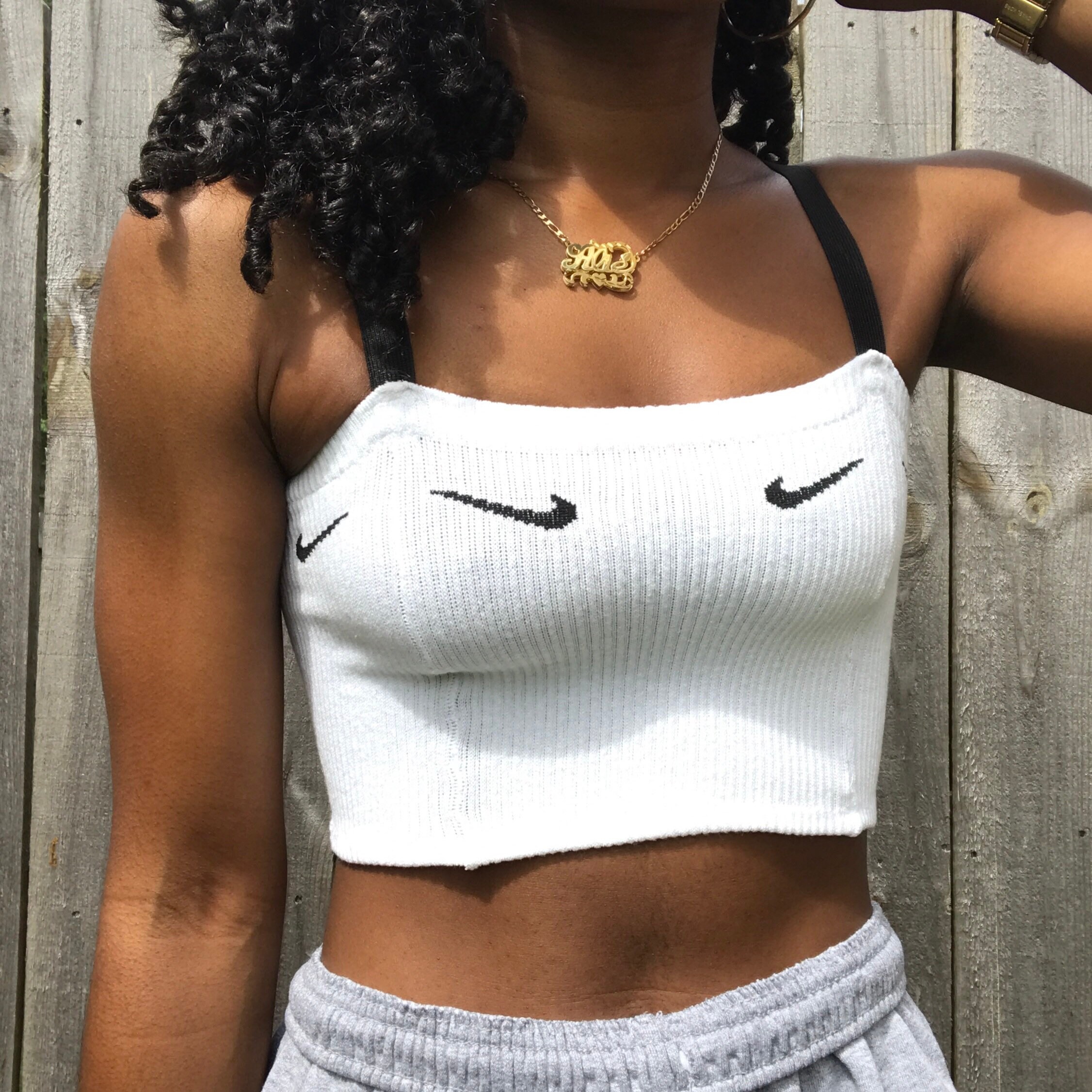 white nike crop top