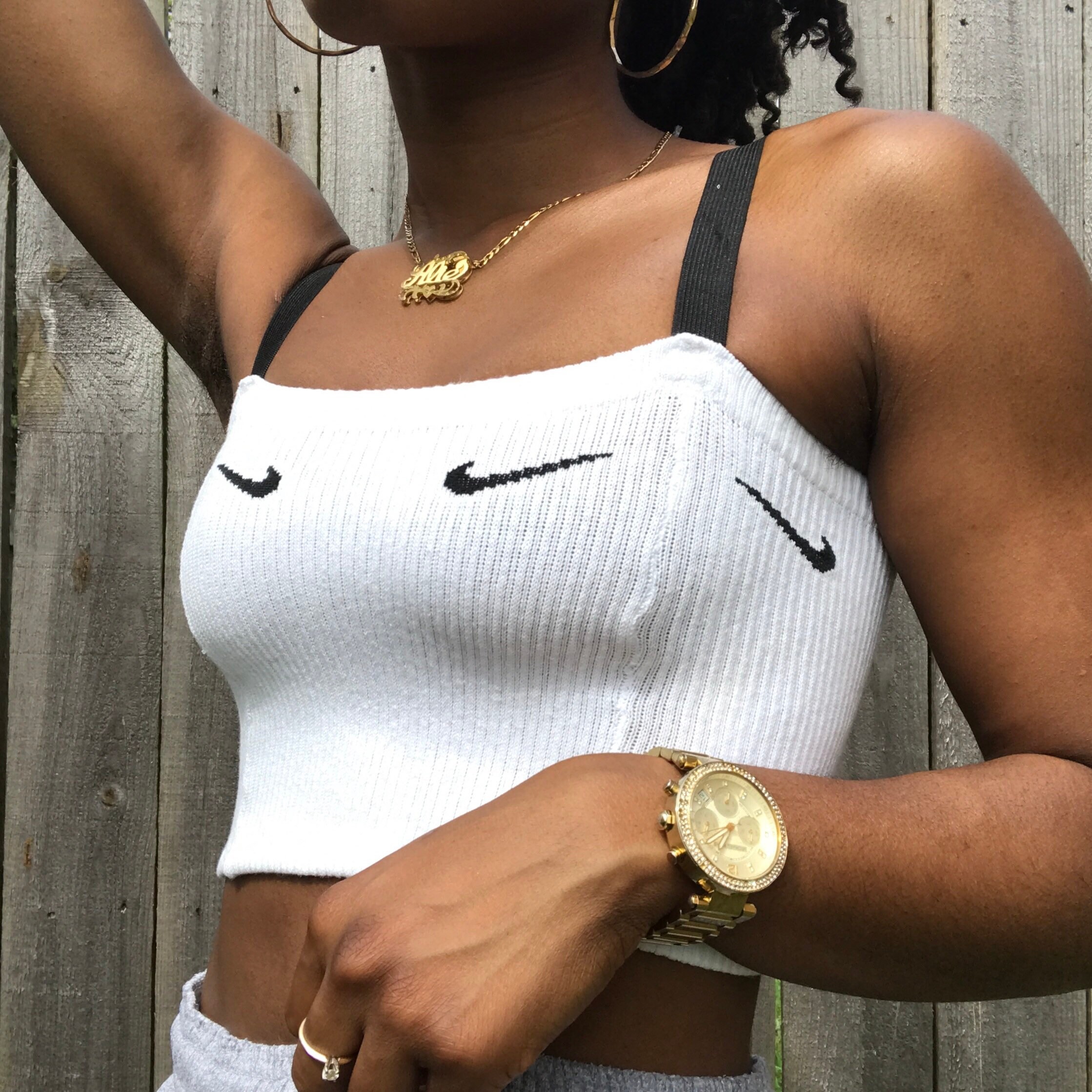 white nike crop top