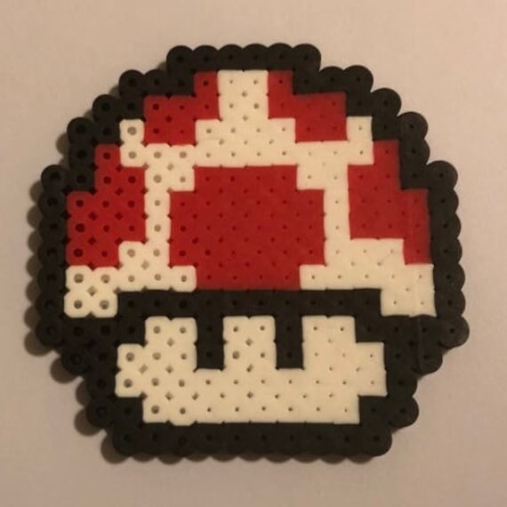 Nintendo Perler Bead 8-bit Pixel Art of a Super Mushroom From