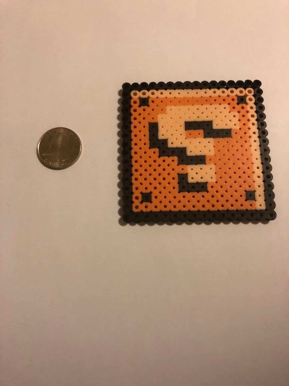 Nintendo Perler Bead 8bit Pixel Art of a Question Block From Super
