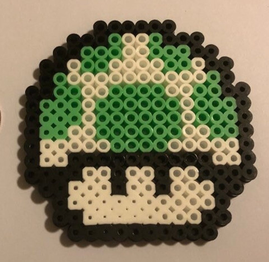 Nintendo Perler Bead 8-bit Pixel Art of a 1-up Mushroom From Super